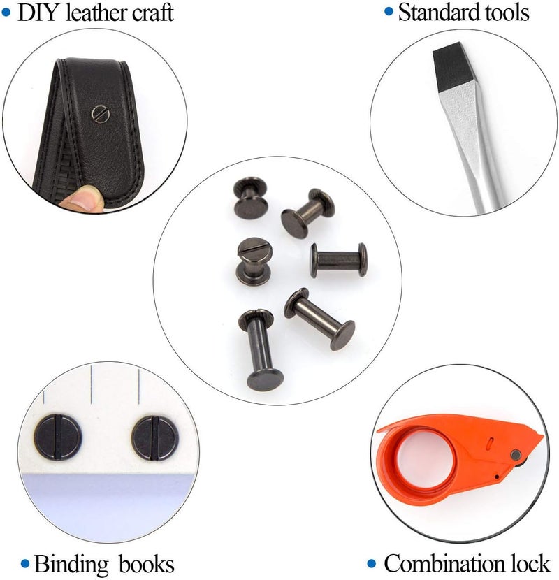 ALLOYPRO 90 Set Chicago Screws Assorted Kit 5 Size GunMetal Leather Rivet 5mm Screw Rivets Flat Fillister Book Bingding Post Nail Rivet Chicago Bolt for DIY Leather Craft Bookbinding (6,10,12,15,18mm) - Image 5